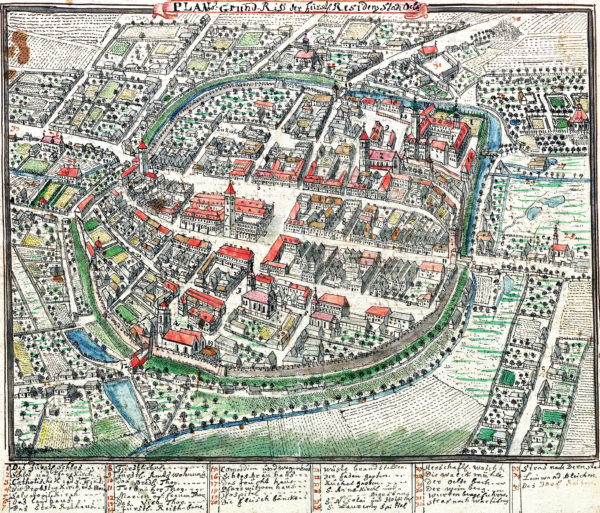 rycina z widokiem Oleśnicy z lotu ptaka