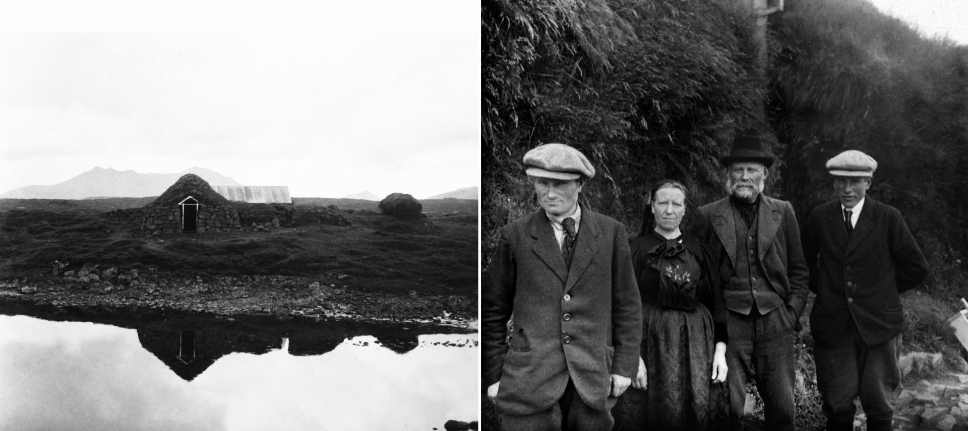 AN_KIII_36_29741_huge fotografia archiwalna, chata kryta darnią, islandzka rodzina