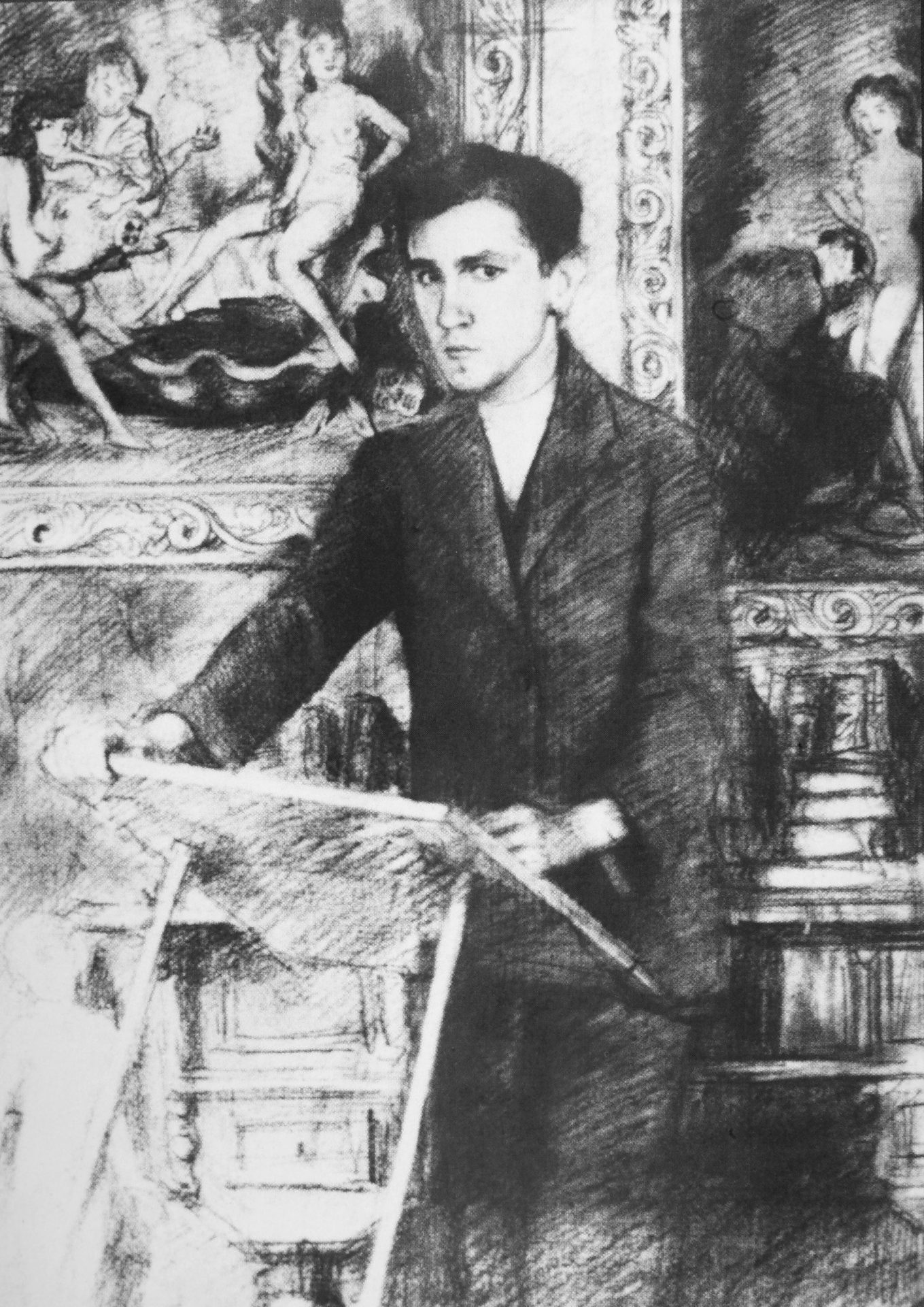 Bruno Schulz - autoportret przy pulpicie. Bruno Schulz - autoportret przy pulpicie.
