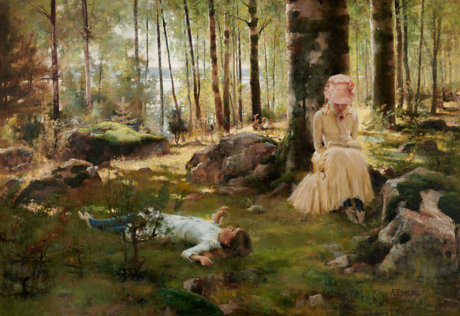 Albert Edelfelt (1854-1905), "Dzieci w lesie brzozowym nad fiordem Haikko", 1882 r., olej na płótnie, 92,5 x 134. Ze zbiorów Muzeum Narodowego w Warszawie.