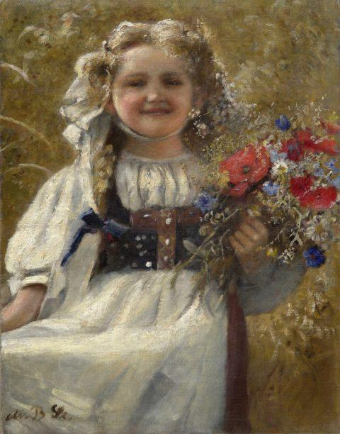 Bernhard Maximilian Sturmhoefel (1853–1913), "Portret dziewczynki z bukietem kwiatów", ok. 1900, płótno, technika olejna, Muzeum Narodowe w Gdańsku.