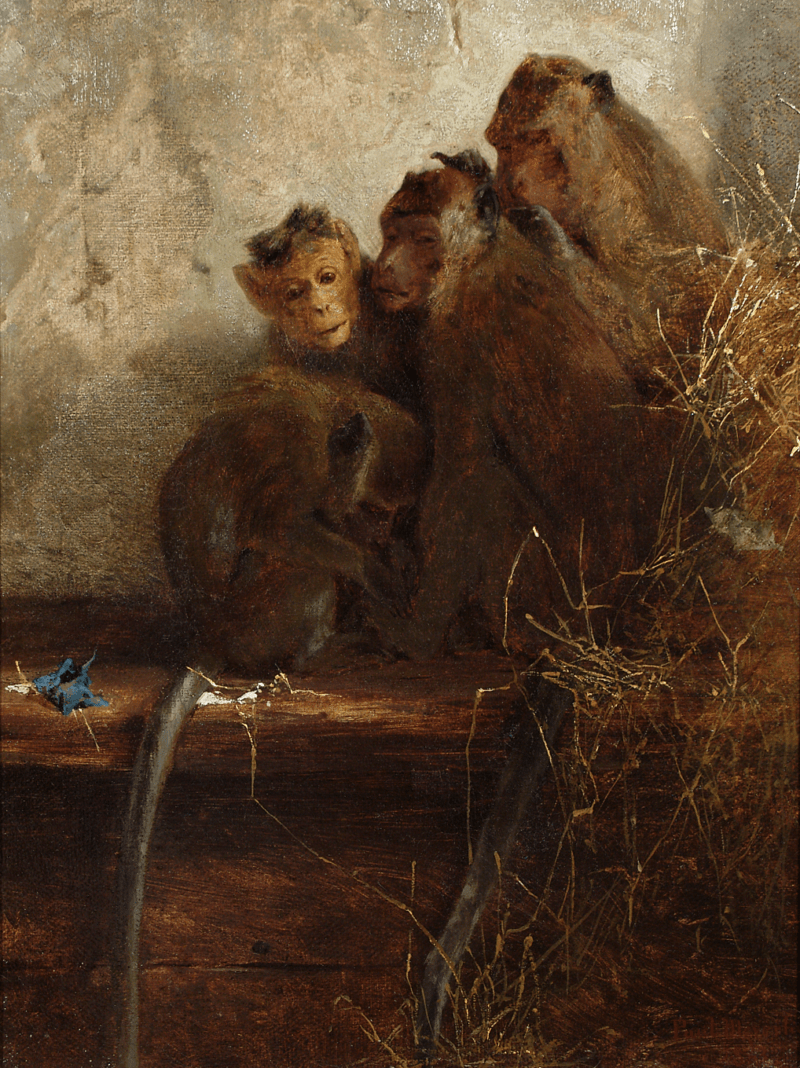 Paul Meyerheim (1842–1915), "Rodzina małp", 1863, płótno, technika olejna, Muzeum Narodowe w Gdańsku.
