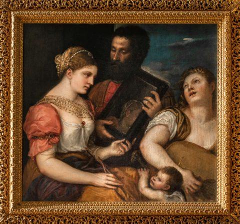 Tycjan (Tiziano Veccellio), (1480/1490-1576) i warsztat, "Alegoria miłości małżeńskiej", około 1530-1540, olej na płótnie, 96,8 cm x 108 cm. Zamek Królewski na Wawelu.