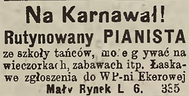 „Głos Narodu” 1900 r., ogłoszenie pianisty