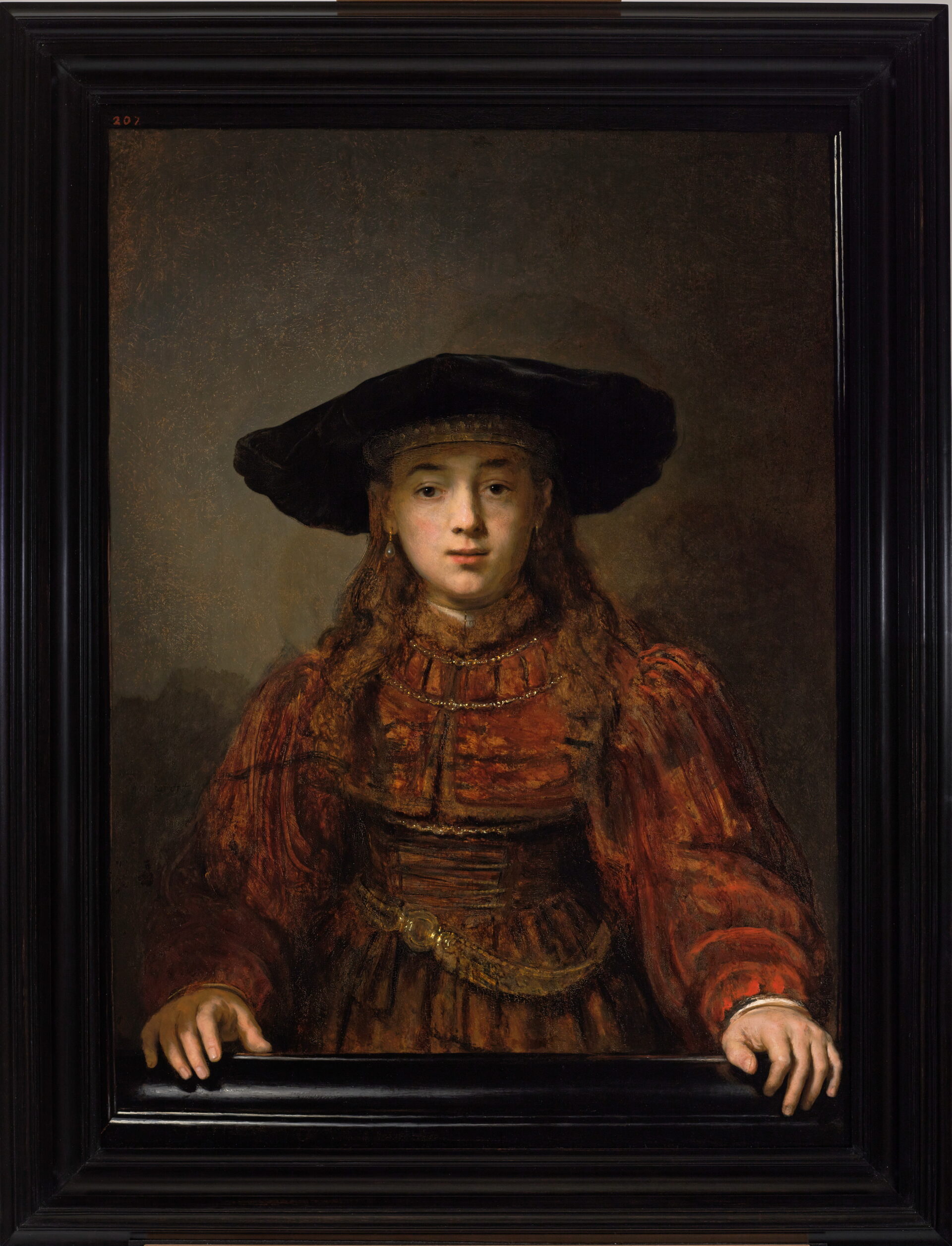 zkw_3906_l_001, fot. A. Ring, L Rembrandt „Dziewczyna w ramie obrazu”, obraz na desce topolowej, 105,5x76 cm, 1641 r.