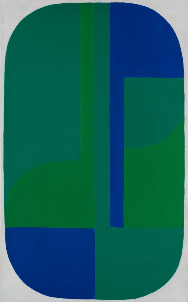 MARGARET MELLIS 1914-2009), Zielony owal, 1969, 100,5 x 63,5 cm, akryl, olej, płótno, dzięki uprzejmości Muzeum Sztuki w Łodzi Margaret Mellis, „Zielony owal”, akryl, olej, płótno, 100,5x63,5 cm, 1969 r.