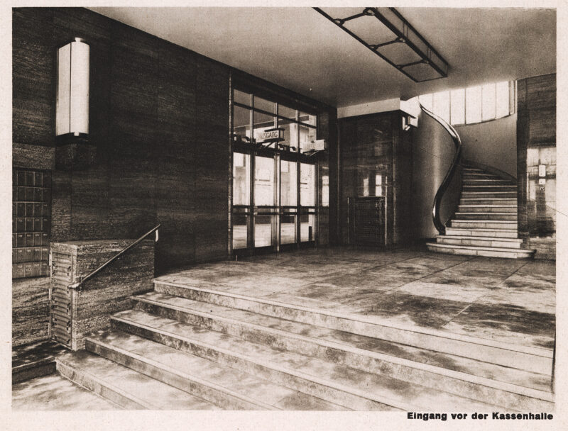 Hol wejściowy przed salą kasową i klatką schodową, MKO, 1931 r.