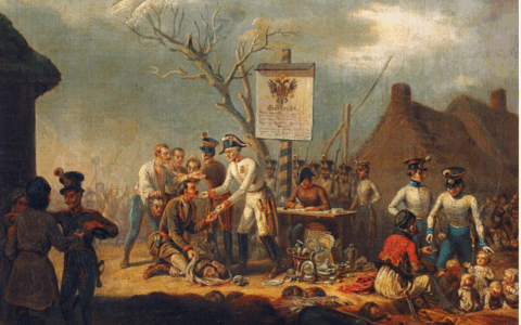 Jan Lewicki, "Rzeż galicyjska 1846 r." (frafment) , olej, płótno lniane, 46,5 x 55,5 cm