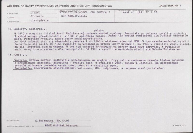 karta biala dylewo 3r43r43r43r Dylewo - Karta Biała z archiwum dawnego Ośrodka Dokumentacji Zabytków w Warszawie, lata 90 (całość na portalu Zabytek.pl)