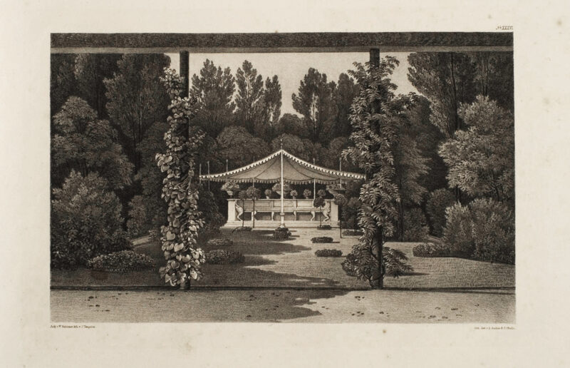 Grafiki dołączone do &bdquo;Andeutungen &uuml;ber Landschaftsg&auml;rtnerei, verbunden mit der Beschreibung ihrer praktischen Anwendung in Muskau&rdquo; autorstwa Hermanna von P&uuml;ckler-Muskau (wydanie Stuttgart 1834)