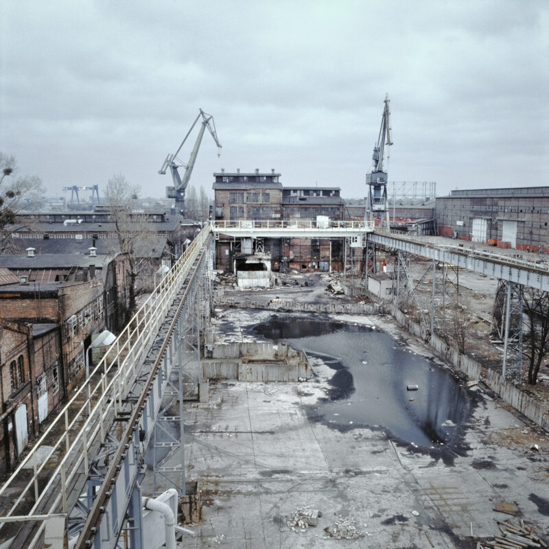 Szlaga Shipyard. Documents off loss. Wydział K-2, wyburzony w latach 2007–2012. W tym miejscu wytyczono ul. Nową Wałową, dziś ul. ks. Jerzego Popiełuszki, 2000 r.