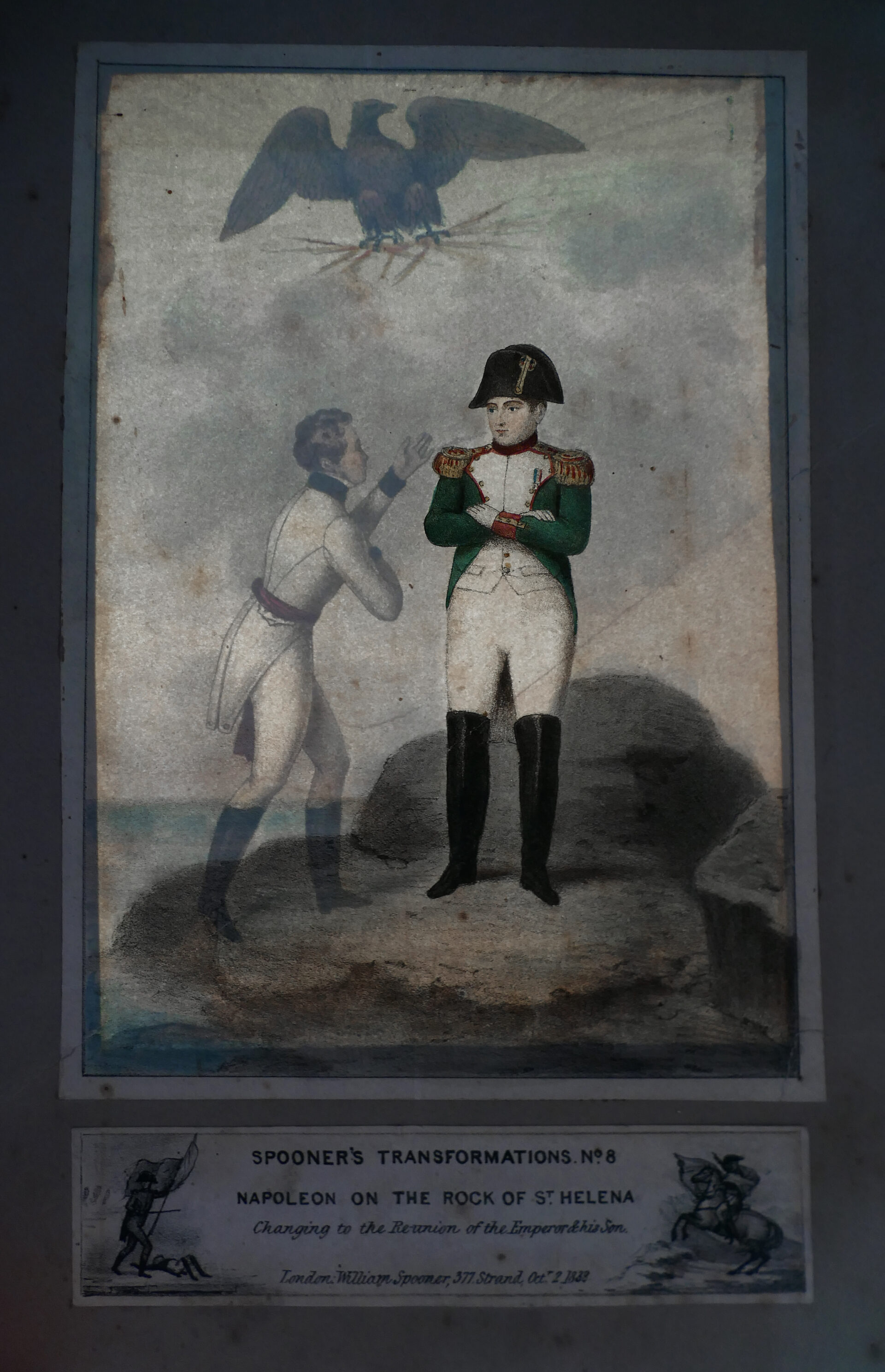 P6980029__OBR Napoleon na Wyspie św. Heleny pod wpływem światła zmieniający się w spotkanie cesarza z synem, litografia kolorowana, 1838 r.