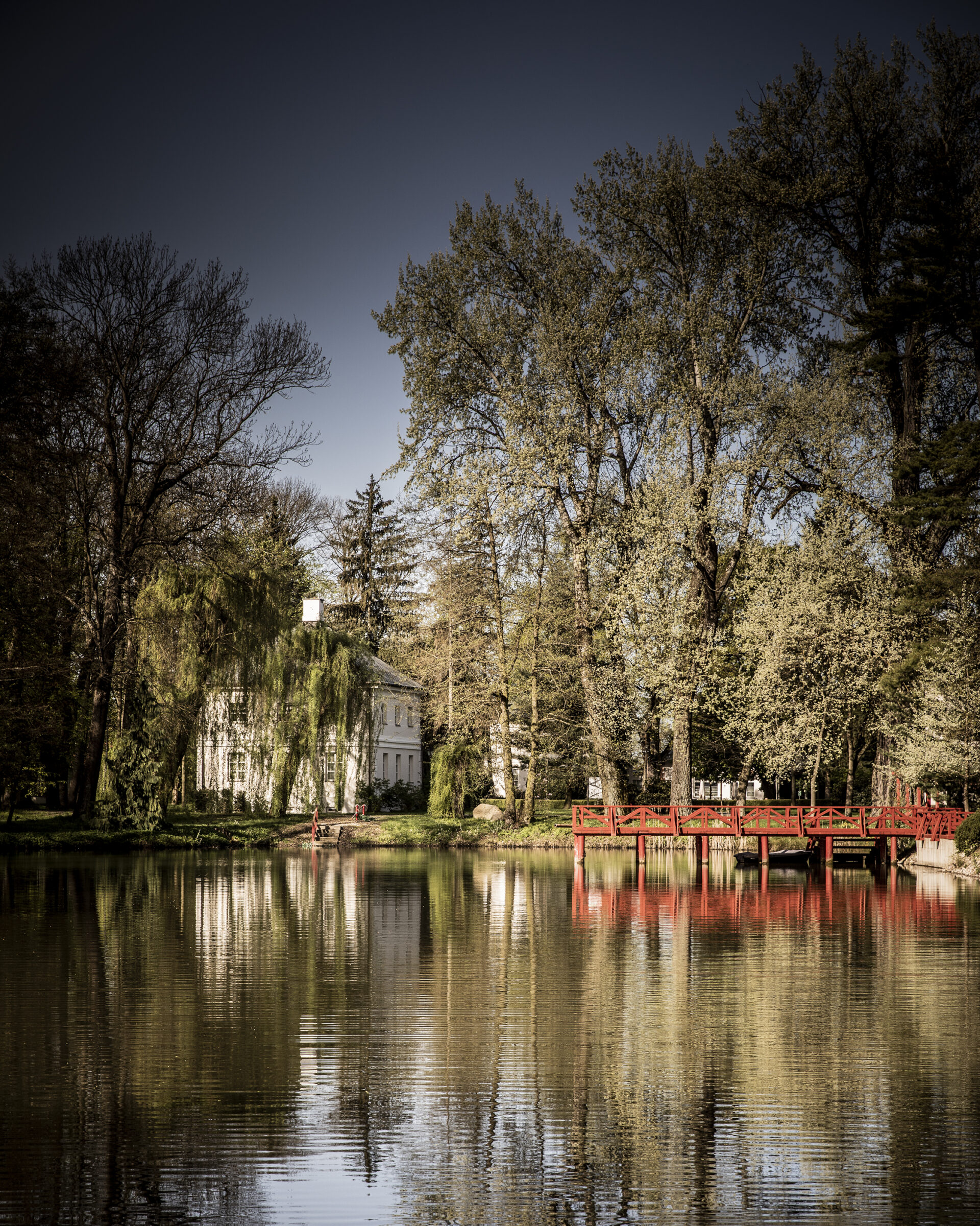 Część angielska ogrodu ze stawem, Białą Bramą oraz rodzinnym mauzoleum zbudowanym przez Józefę Walicką. Mała Wieś, 2024 r.
