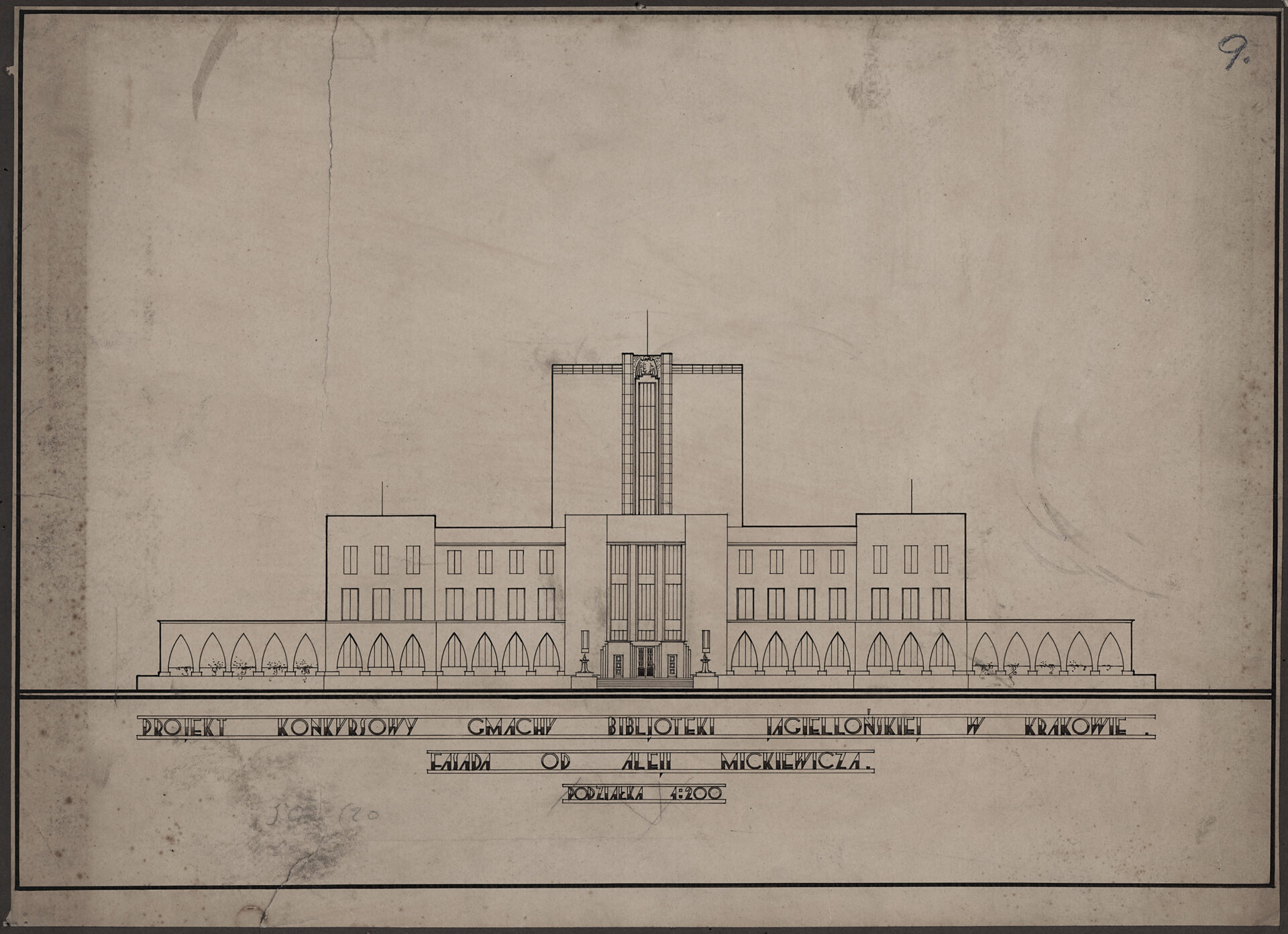 Projekt konkursowy gmachu Biblioteki Jagiellońskiej w Krakowie, III nagroda, 1928 r.