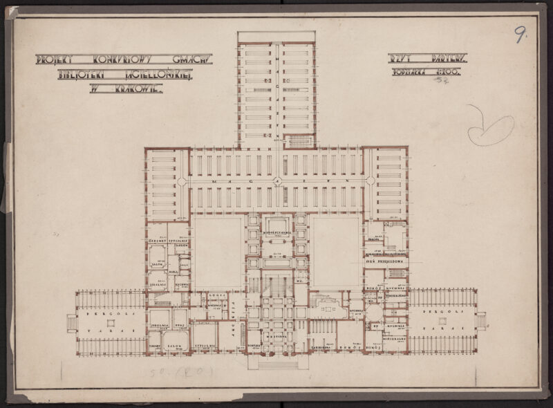 Projekt konkursowy gmachu Biblioteki Jagiellońskiej w Krakowie, III nagroda, 1928 r.