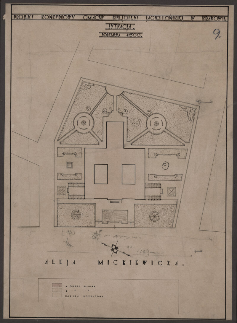 Projekt konkursowy gmachu Biblioteki Jagiellońskiej w Krakowie, III nagroda, 1928 r.