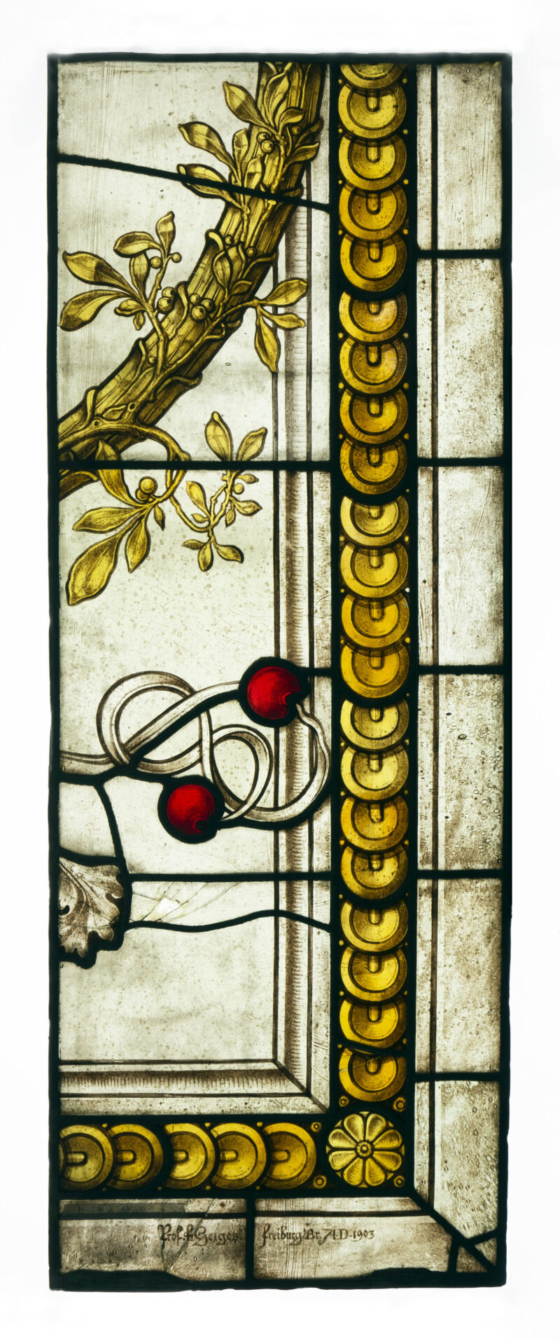 Kwatera z witraża F. Geigesa z sygnaturą, ok. 1903 Kwatera z witraża F. Geigesa z sygnaturą, ok. 1903 r. – ze zbiorów Muzeum Architektury we Wrocławiu