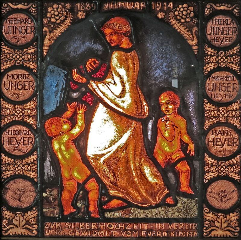 Witraż rocznicowy dla Tekli i Richarda Heyer, 1914 Witraż rocznicowy dla Tekli i Richarda Heyer, 1914 r. – witraż ze zbiorów Muzeum Architektury we Wrocławiu Fot. Muzeum Architektury we Wrocławiu– witraż ze zbiorów Muzeum Architektury we Wrocławiu Fot. Muzeum Architektury we Wrocławiu– witraż ze zbiorów Muzeum Architektury we Wrocławiu