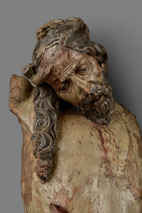Spisz, Krucyfiks (torso) po 1500 r. ze Starego Wiśnicza. Muzeum Narodowe w Krakowie, drewno lipowe, polichromia, złocenia