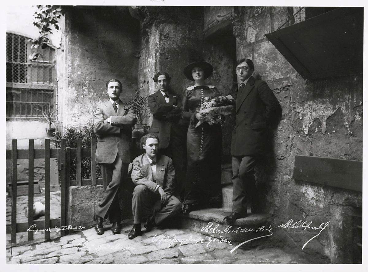 (Od lewej): Witold Gordon Jurgielewicz, Elie Nadelman, Leopold Gottlieb, Mela Muter i Michał Mutermilch, Girona, 1912 r.