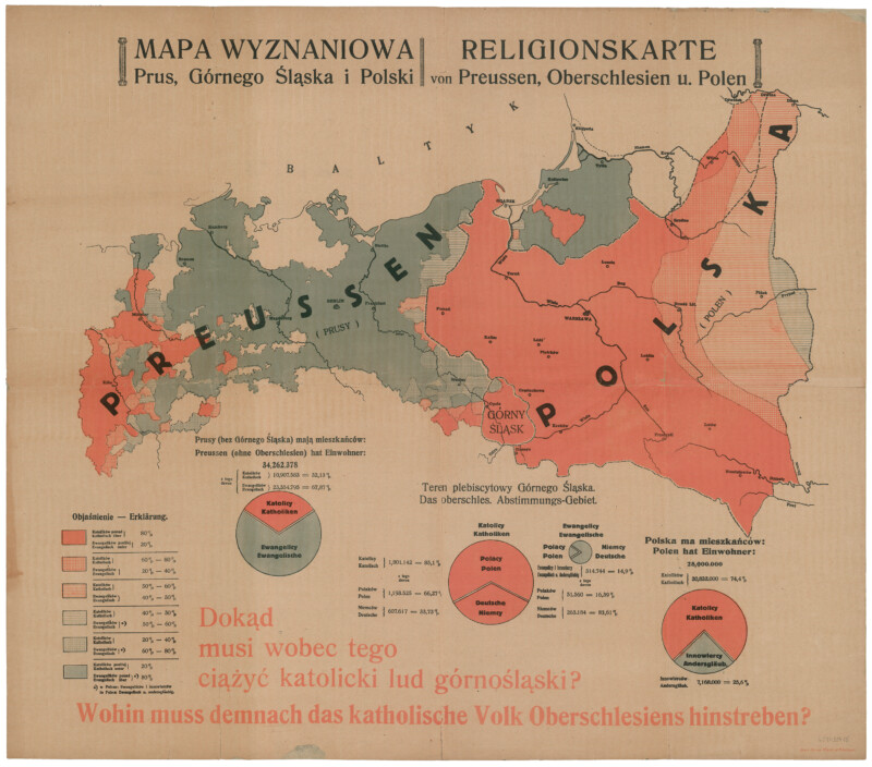 Mapa wyznaniowa Prus, Górnego Śląska i Polski = Religionskarte von ...OBR Mapa wyznaniowa Prus