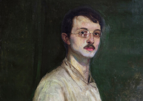 Bolesław Barbacki m, „Autoportret w mantlu i z paletą”, 1915 r.