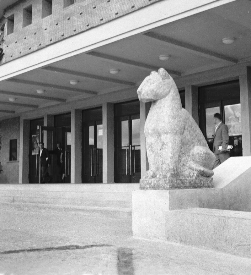 Lew przed Kinem Moskwa. Warszawa, 1950 r.
