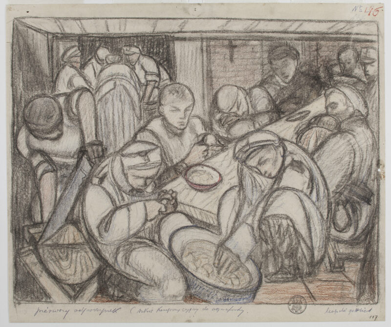 _Pierwszy odpoczynek (szkic kompozycyjny do akwaforty)_ Leopold Gottlieb, „Pierwszy odpoczynek (szkic kompozycyjny do akwaforty)”, 1915 r.