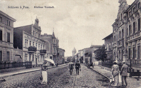 Slawno, ówczesne Schlawe. ul. Koszalińska (Kösliner Vorstadt – Przedmieście Koszalińskie), ok 1912 r.