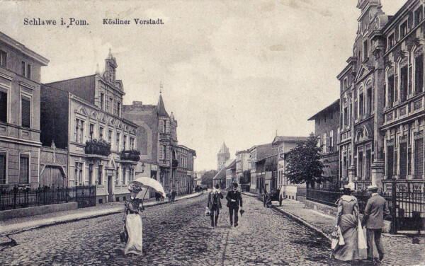 Slawno, &oacute;wczesne Schlawe. ul. Koszalińska (K&ouml;sliner Vorstadt &ndash; Przedmieście Koszalińskie), ok 1912 r.