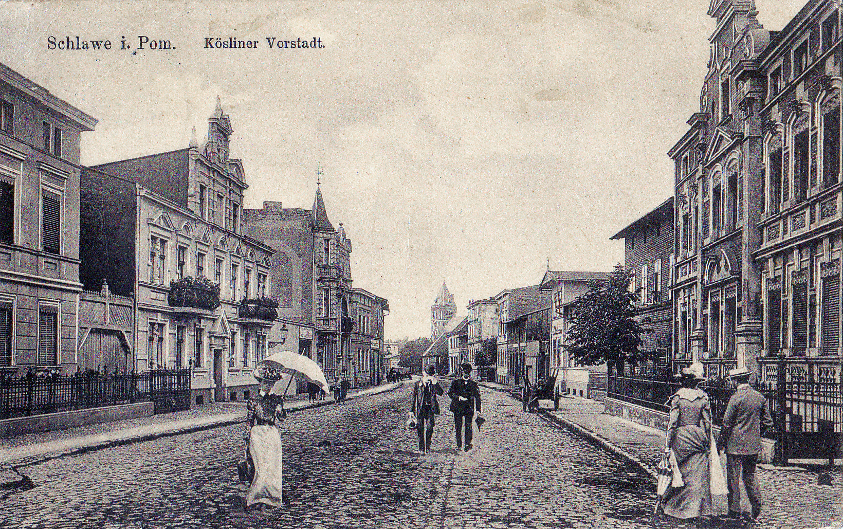Slawno, &oacute;wczesne Schlawe. ul. Koszalińska (K&ouml;sliner Vorstadt &ndash; Przedmieście Koszalińskie), ok 1912 r.
