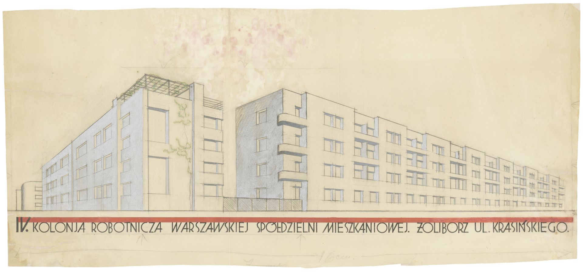 Barbara Brukalska, Stanisław Brukalski, projekt osiedla Warszawskiej Sp&oacute;łdzielni Mieszkaniowej na Żoliborzu w Warszawie, kolonia IV, budynki B i C, wersja niezrealizowana, 1927 r.