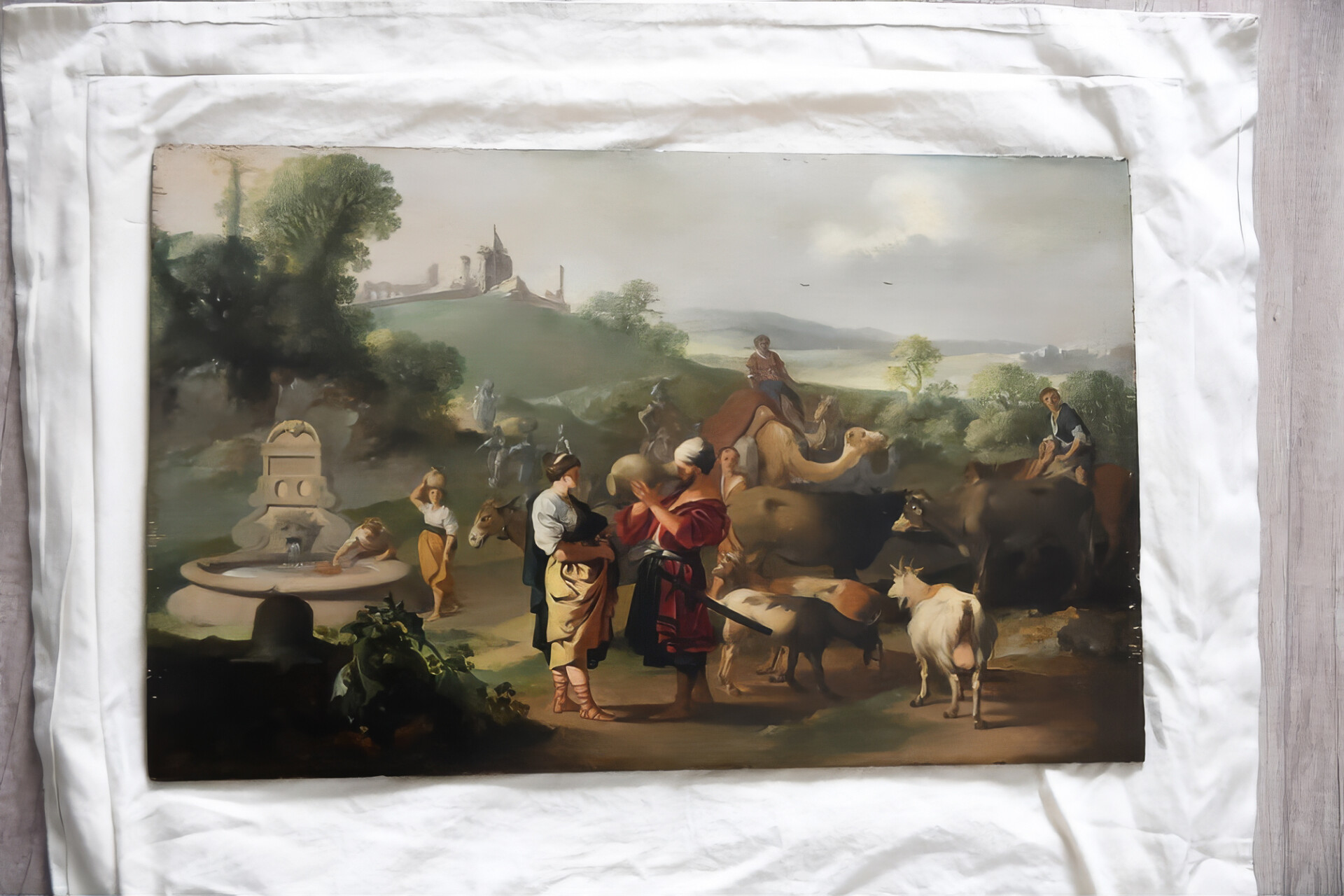 Obraz autorstwa Jana Linsena &bdquo;Rebeka i Eliasz&rdquo;, z pierwszej poł. XVII w. Skradziony 20 lat temu z Muzeum Westfries w holenderskim Hoorn, odnaleziony w Polsce