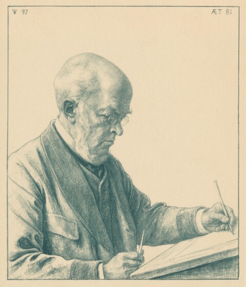 Jan Veth, &bdquo;Adolph Menzel przy pracy&rdquo;, 1897 r., litografia, papier, Muzeum Narodowe w Warszawie